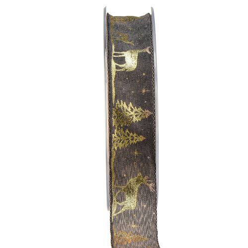 Gift Ribbon Christmas Brown Gold Deer W25mm L15m