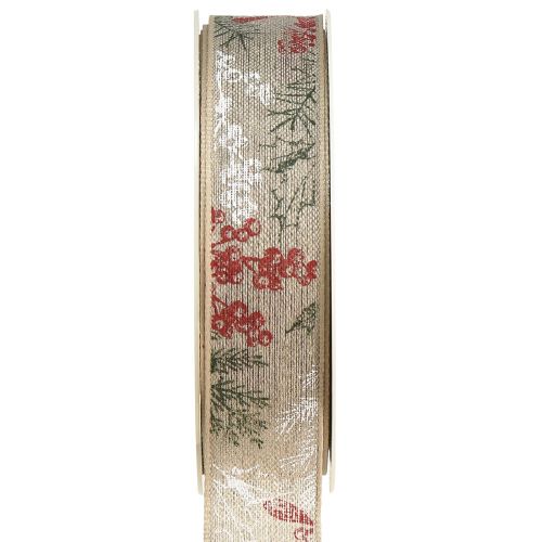 Gift Ribbon Christmas Ilex Berries Green Red 25mm 15m