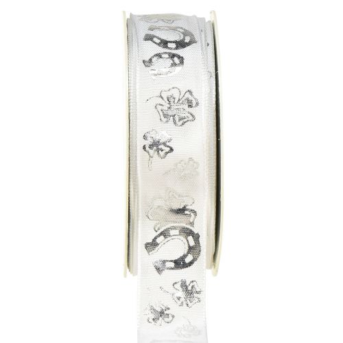 Floristik24 Gift ribbon white silver decorative ribbon New Year&#39;s Eve 25mm 18m