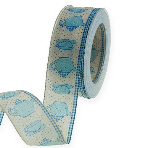 Floristik24 Decorative ribbon with wire Blue 40mm 20m