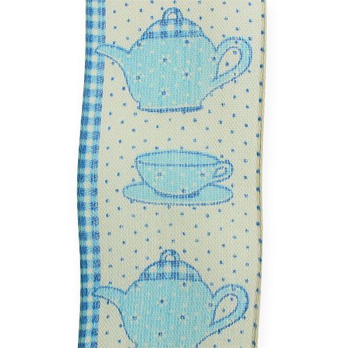 Floristik24 Decorative ribbon with wire Blue 40mm 20m