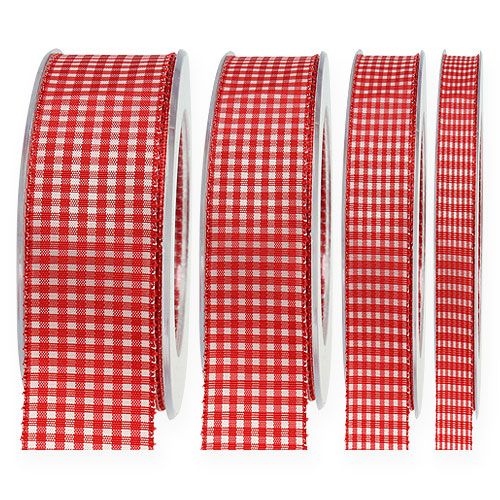 Product Gift ribbon with selvage 20m red checkered