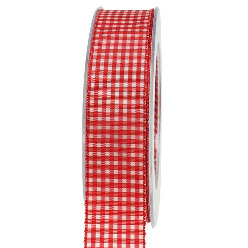 Floristik24 Gift ribbon with selvedge 25mm 20m red checkered