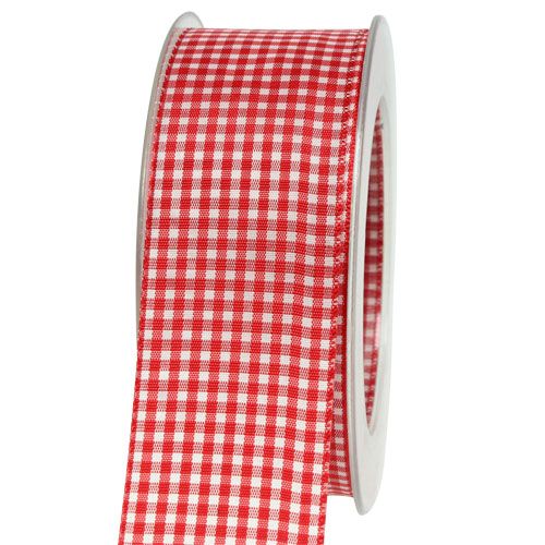 Floristik24 Gift ribbon with selvage 40mm 20m red checked