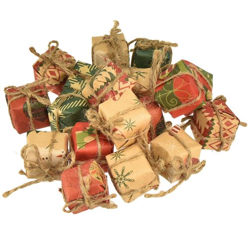 Product Paper gift boxes mini set, red-green-natural, 2.5x3 cm 18 pcs - Christmas decoration
