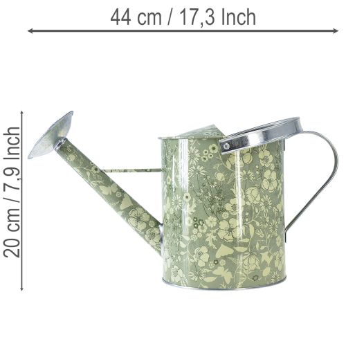 Metal watering can, vintage look, green and silver with floral pattern - decorative planter, Ø18cm | Floristik24.co.uk