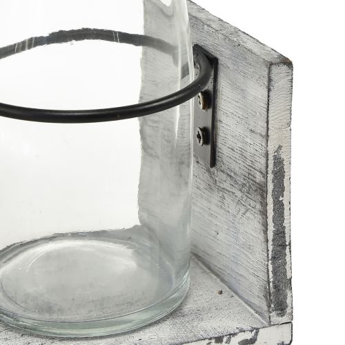 Product Rustic bottle set in wooden carrier – 3 glass bottles, grey-white, 24x8x20 cm – Versatile for decoration