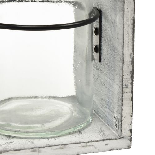 Product Rustic glass container set in grey and white wooden stand – 27.5x9x11 cm – Versatile storage and decoration solution