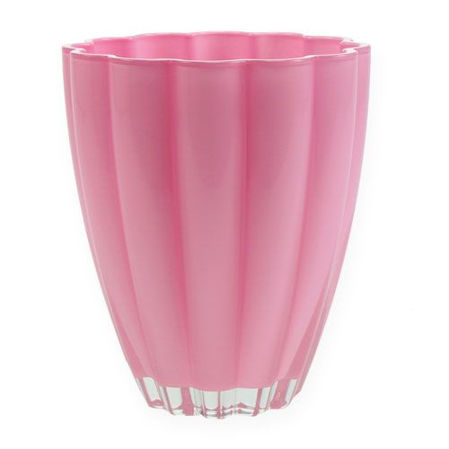 Floristik24 Glass vase &quot;Bloom&quot; pink Ø14cm H17cm