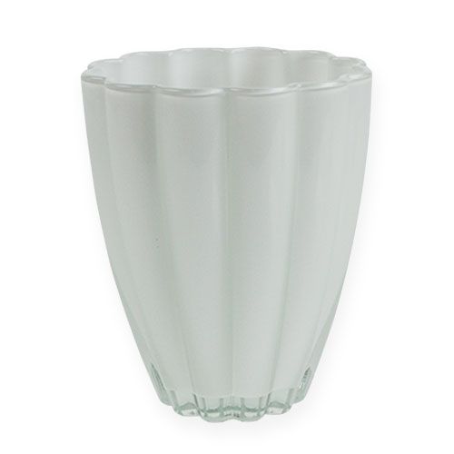 Floristik24 Glass vase &quot;Bloom&quot; white Ø14cm H17cm