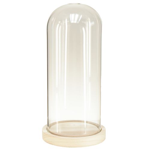 Product Glass dome glass bell with base wood clear Ø14cm H28,5cm