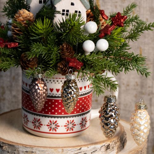 Product Glass cones for hanging, cones, glass, brown, gold, 5.5 cm, 14 pieces