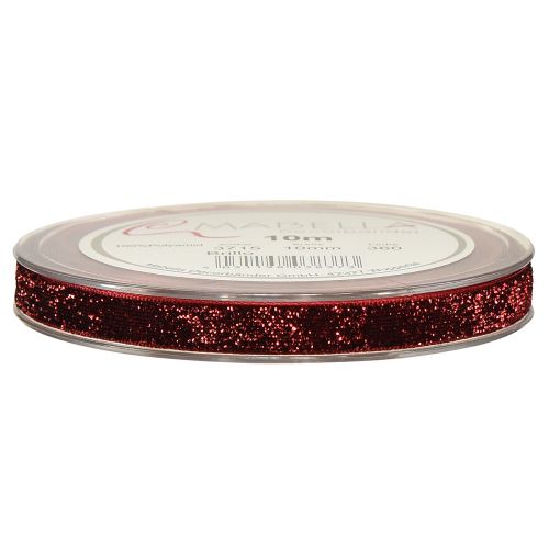 Product Glitter ribbon Christmas ribbon dark red W10mm L10m