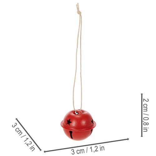 Red Metal Star Pattern Bell Ornaments 3cm, Set of 9 | Floristik24.co.uk