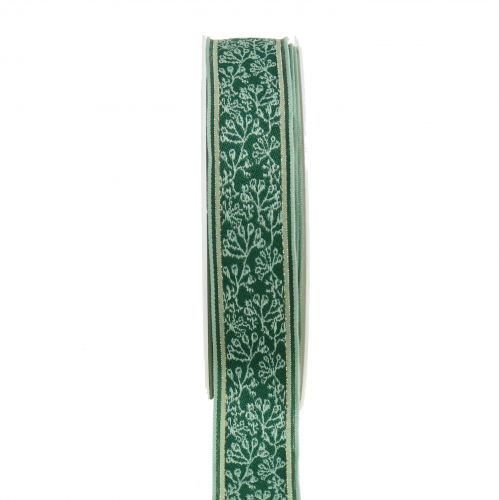 Floristik24 Gift ribbon berry bush jacquard with wire edge dark green, mint 25mm L15m