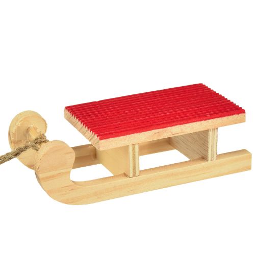 Product Wooden sleigh miniature, red-natural, 4x8.5 cm, set of 6 - Christmas decoration