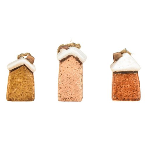 Product Ceramic Hanging Houses – Various Shades of Brown, Snow Coated Roofs – Charming Christmas Decoration – 6 pcs