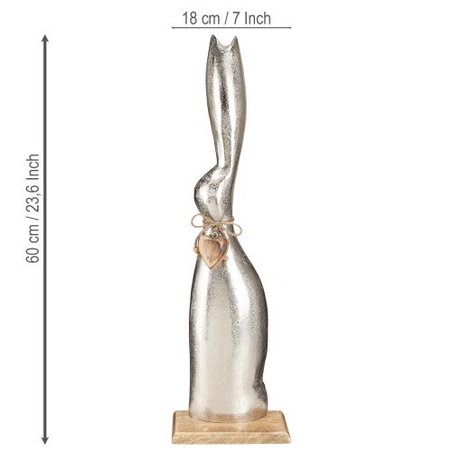 Product Decorative rabbit silver on wooden base – Elegant Easter figure with heart pendant H60cm