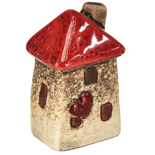 Product Ceramic house with red roof, window and heart – 6 cm – Idyllic decoration for home and garden – 6 pieces