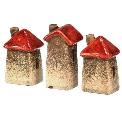 Product Ceramic house with red roof, window and heart – 6 cm – Idyllic decoration for home and garden – 6 pieces