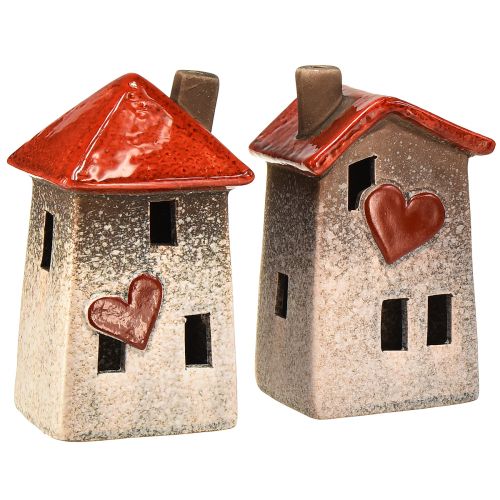 Floristik24 Loving ceramic houses – heart design, red & natural, 17.5 cm – romantic decoration for the home 2 pieces