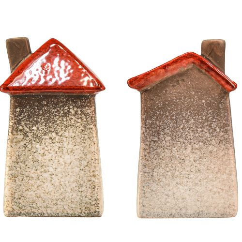 Product Loving ceramic houses – heart design, red &amp; natural, 17.5 cm – romantic decoration for the home 2 pieces