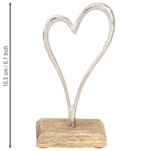 Product Heart Decoration Metal Wood Base Natural Silver H15.5cm 3 Pcs
