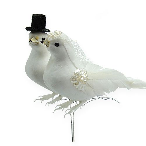 Floristik24 Pair of doves with hat and veil 13cm 4 pcs