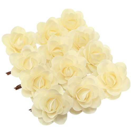 Product Wooden Decoration Roses Cream Artificial Roses Wooden Roses Ø10cm 12 pcs