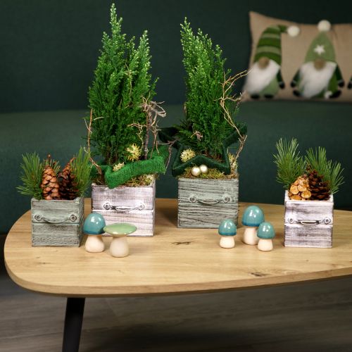 Product Wooden Drawer Set with Handle, White Wiped, 12x12cm &amp; 9x9cm - Rustic Storage - Set of 2