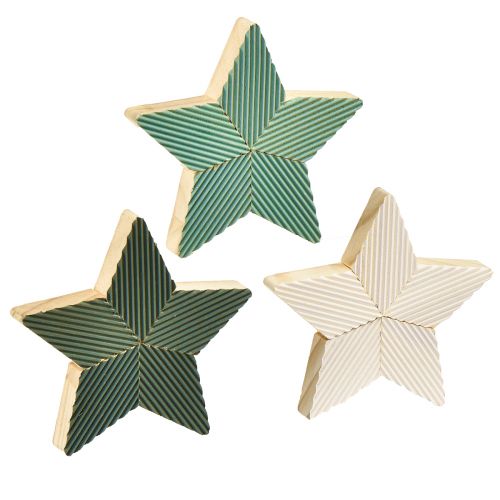 Wooden Stars Fluted Table Decoration Green Mint White 11cm 6 pcs