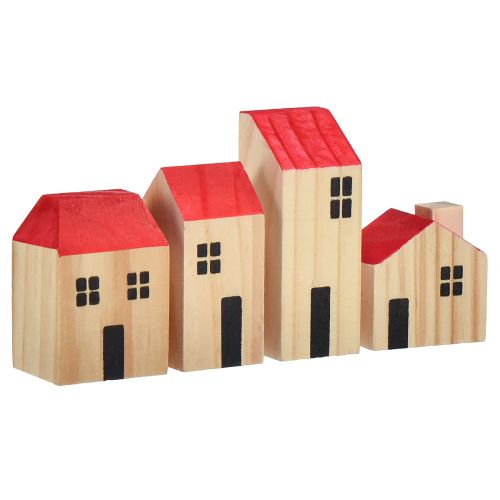 Floristik24 Wooden house decoration houses wood natural red 4 pieces