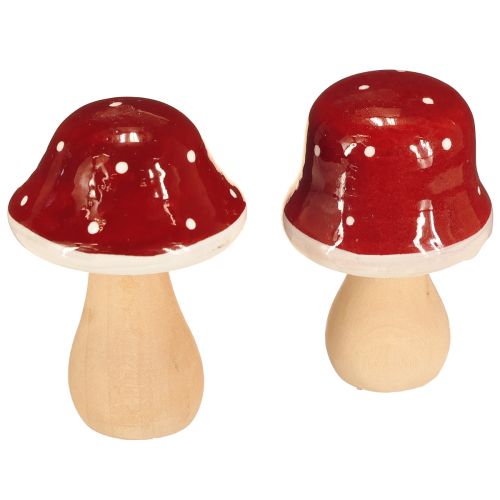 Wooden mushrooms, toadstools, decoration, wood, FSC, red-brown, H6.5/7 cm, 4 pieces