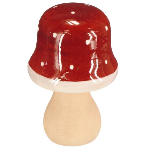 Product Wooden mushrooms, toadstools, decoration, wood, FSC, red-brown, H6.5/7 cm, 4 pieces