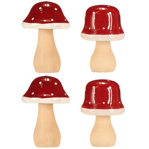 Product Wooden mushrooms, toadstools, decoration, wood, FSC, red-brown, H6.5/7 cm, 4 pieces