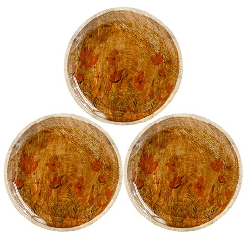 Product Wooden Plate Flowers Butterfly Natural Pink Ø15cm 3pcs