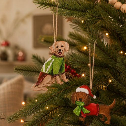 Christmas Dog Ornaments, Set of 2, Metal, 12cm - Dog with Scarf & Hat | Floristik24.co.uk