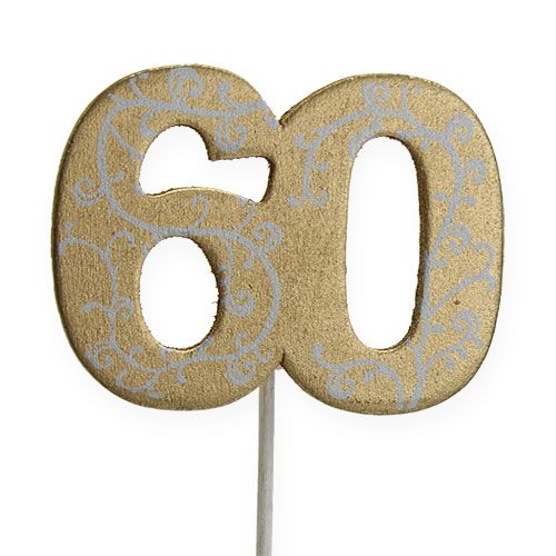 Floristik24 Number "60" to stick wood gold 36pcs