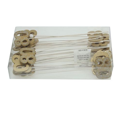Floristik24 Anniversary number "80" on the staff wood, gold 36pcs