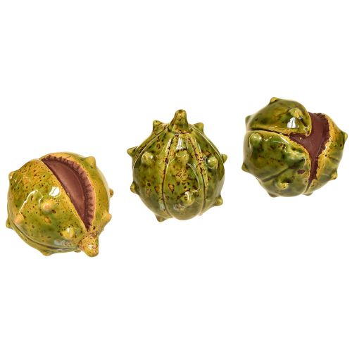 Product Decorative chestnuts in green-yellow – 6 cm – Ideal autumn and holiday decoration – 6 pieces