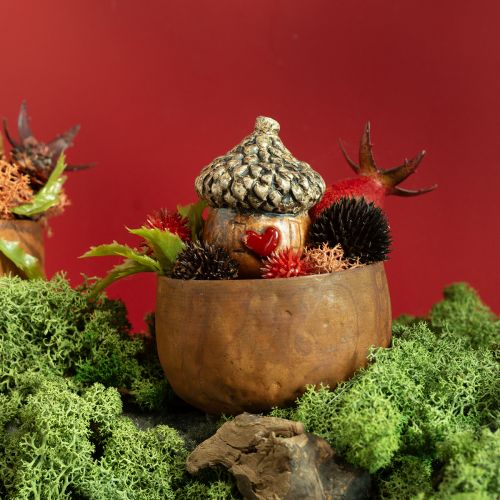 Product Ceramic Acorn House Decorative Acorns with Heart Motif Brown 6cm - Autumn Table Decoration - 6 pcs
