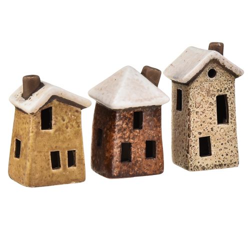 Floristik24 Charming set of 3 ceramic houses – Various colours, 9 cm – Atmospheric lighting decoration for every room – 3 pieces