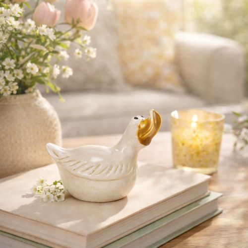Product Ceramic duck decorative figure for the perfect eye-catcher in the living room, 13cm, 2 pieces