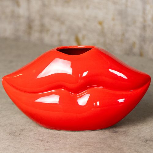 Product Ceramic vase red kiss mouth decorative vase 17×8.5×9cm