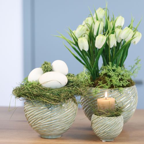 Product Ceramic bowls in green spiral design Ø9cm H7cm 4pcs