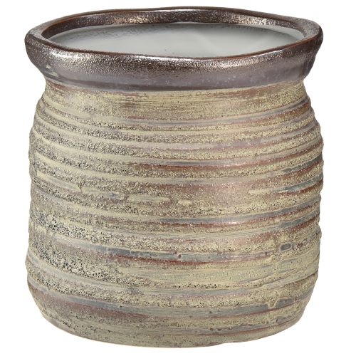 Product Ceramic Pot Planter Decorative Vase Metallic Grey Brown 14×14cm