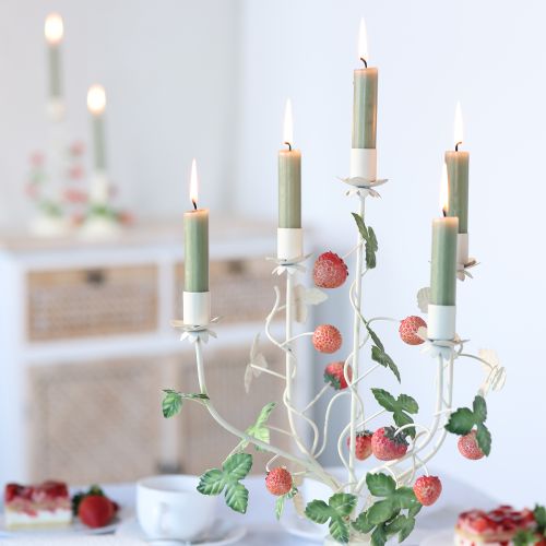 Product Candlestick 5-armed cream metal strawberry decoration H44cm