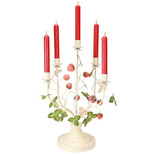 Product Candlestick 5-armed cream metal strawberry decoration H44cm