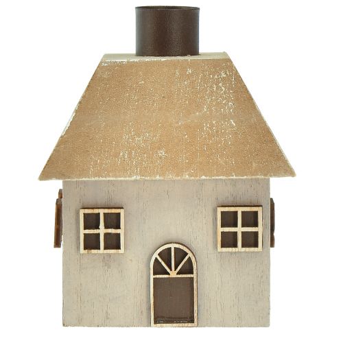 Product Candle Holder Christmas House Wood Grey 9×9×11cm 2 pcs