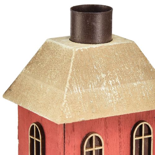Product Candle Holder House Wood Red Candle Holder H14.5cm 2pcs
